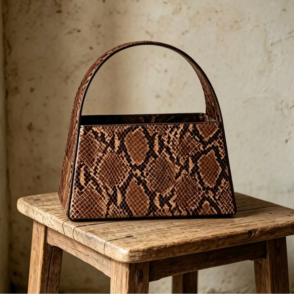 Staud Caroline Faux Snakeskin Embossed Deri Top Handle